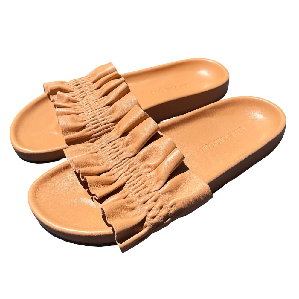 NWOT Ulla Johnson Rex Ruffle Slipper Slide Sandal Sz 39 in Peachy Nude Leather
